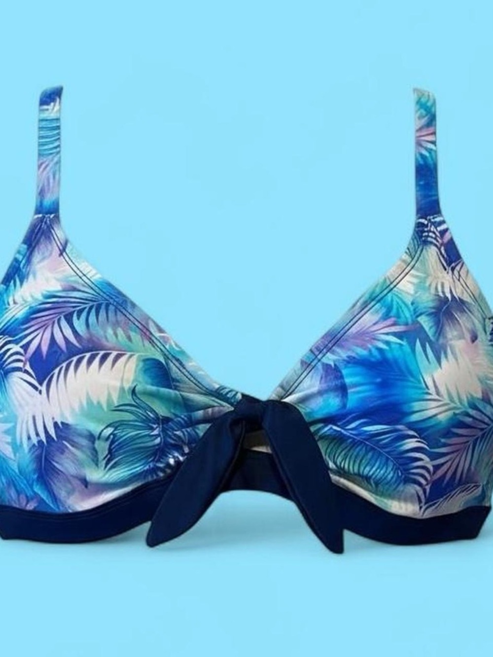 Blue Leaf Print Bikini Top Heat XL Women’s Tropical Swimwear Bathing Suit Top